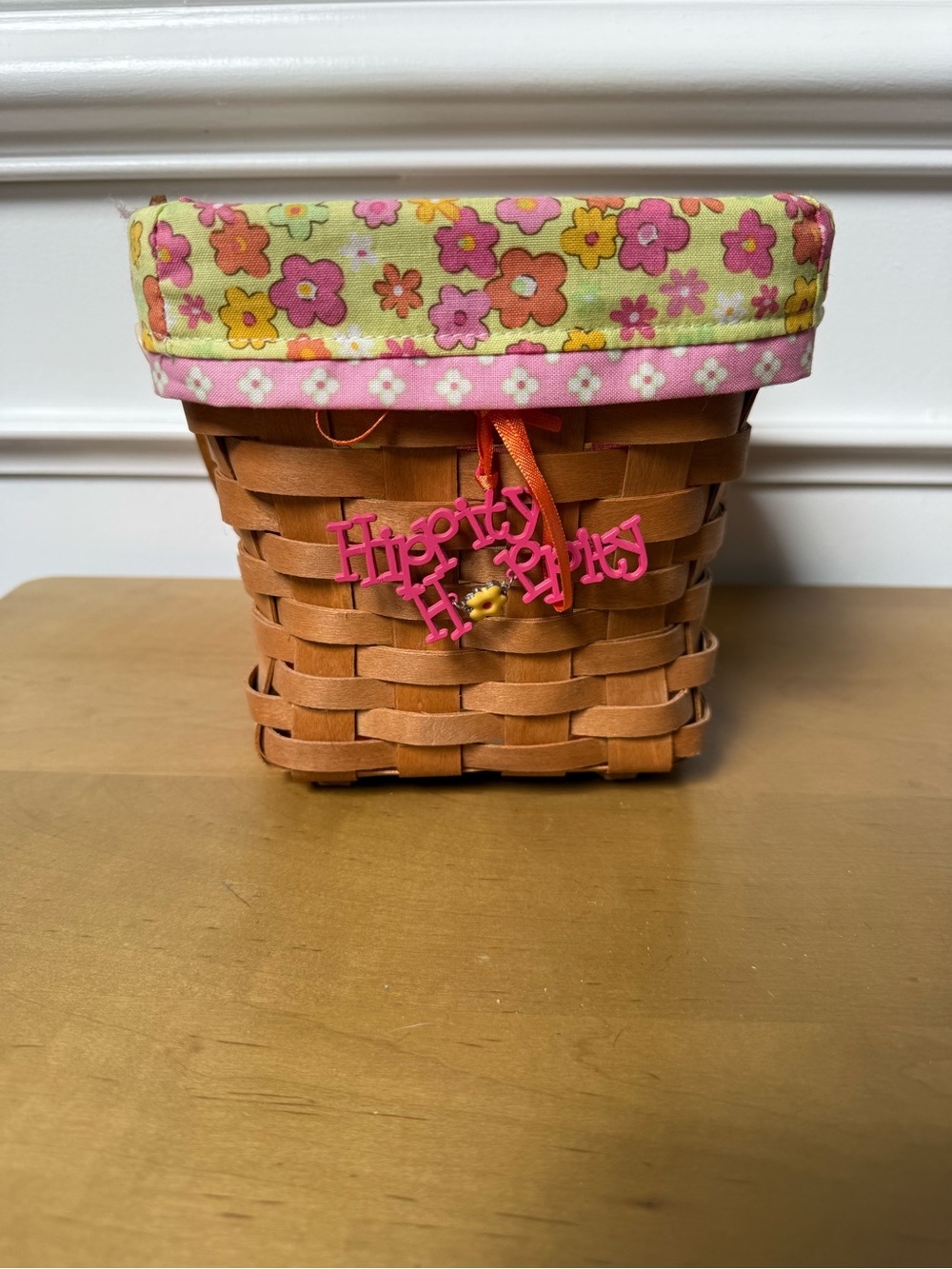 Longaberger Pink and Yellow Floral Lined Woven Basket
